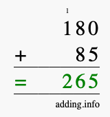 Calculate 180 plus 85 using long addition Calculate 180 + 85 using long addition