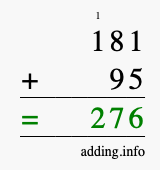 Calculate 181 + 95 using long addition