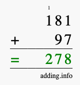 Calculate 181 + 97 using long addition