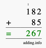 Calculate 182 + 85 using long addition