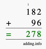 Calculate 182 + 96 using long addition