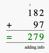 Calculate 182 + 97 using long addition