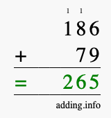 Calculate 186 plus 79 using long addition Calculate 186 + 79 using long addition