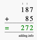 Calculate 187 plus 85 using long addition Calculate 187 + 85 using long addition