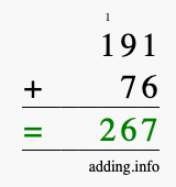 Calculate 191 + 76 using long addition