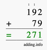 Calculate 192 plus 79 using long addition Calculate 192 + 79 using long addition