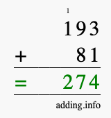 Calculate 193 plus 81 using long addition Calculate 193 + 81 using long addition