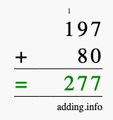 Calculate 197 + 80 using long addition