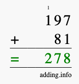 Calculate 197 plus 81 using long addition Calculate 197 + 81 using long addition