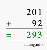 Calculate 201 + 92 using long addition