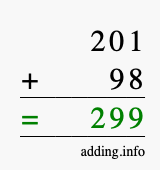 Calculate 201 plus 98 using long addition Calculate 201 + 98 using long addition