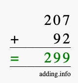 Calculate 207 + 92 using long addition