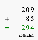 Calculate 209 plus 85 using long addition Calculate 209 + 85 using long addition