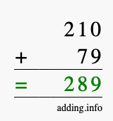 Calculate 210 + 79 using long addition