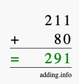 Calculate 211 + 80 using long addition