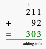 Calculate 211 + 92 using long addition