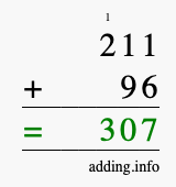 Calculate 211 + 96 using long addition