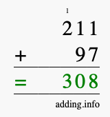 Calculate 211 + 97 using long addition
