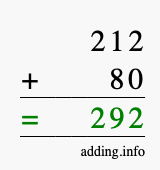Calculate 212 + 80 using long addition