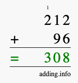 Calculate 212 + 96 using long addition