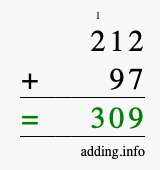 Calculate 212 + 97 using long addition