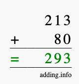 Calculate 213 + 80 using long addition