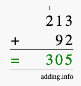Calculate 213 + 92 using long addition