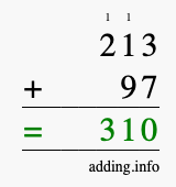 Calculate 213 + 97 using long addition