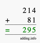 Calculate 214 + 81 using long addition