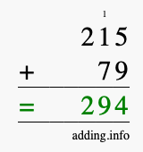 Calculate 215 + 79 using long addition