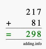 Calculate 217 + 81 using long addition