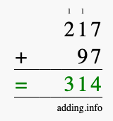 Calculate 217 + 97 using long addition