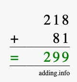 Calculate 218 plus 81 using long addition Calculate 218 + 81 using long addition