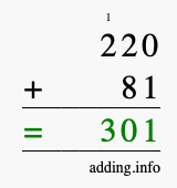 Calculate 220 plus 81 using long addition Calculate 220 + 81 using long addition