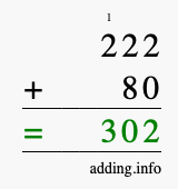 Calculate 222 plus 80 using long addition Calculate 222 + 80 using long addition