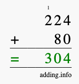 Calculate 224 + 80 using long addition