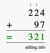 Calculate 224 + 97 using long addition