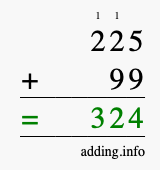 Calculate 225 + 99 using long addition