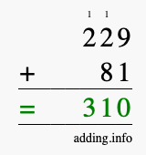 Calculate 229 plus 81 using long addition Calculate 229 + 81 using long addition