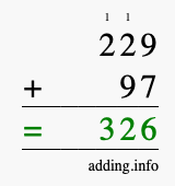Calculate 229 + 97 using long addition