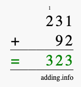 Calculate 231 + 92 using long addition