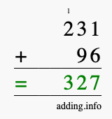 Calculate 231 + 96 using long addition