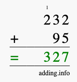 Calculate 232 + 95 using long addition