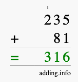 Calculate 235 plus 81 using long addition Calculate 235 + 81 using long addition