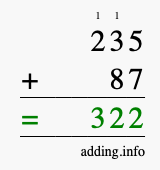 Calculate 235 plus 87 using long addition Calculate 235 + 87 using long addition