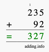Calculate 235 + 92 using long addition