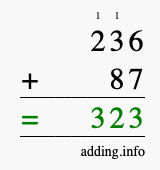 Calculate 236 plus 87 using long addition Calculate 236 + 87 using long addition