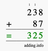 Calculate 238 plus 87 using long addition Calculate 238 + 87 using long addition