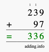 Calculate 239 + 97 using long addition