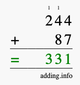 Calculate 244 plus 87 using long addition Calculate 244 + 87 using long addition
